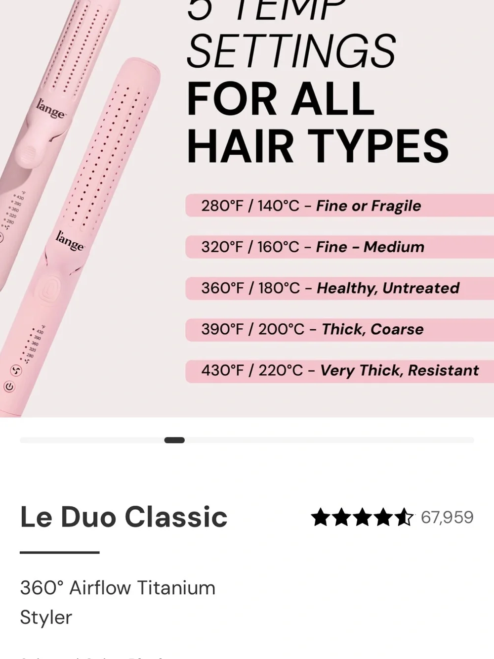L'ange le duo standard classic Styling Wand in Blush Pink.